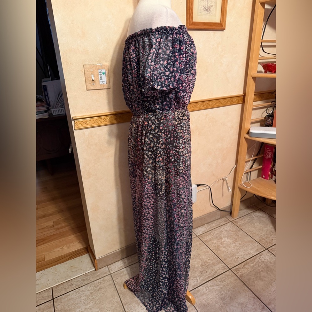 Lulu’s Neva Navy Blue Floral Print Off-the-shoulder Maxi Dress size XL - Picture 6 of 8